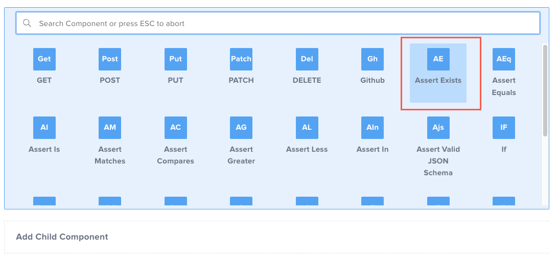 Navigating to the Assert exists window