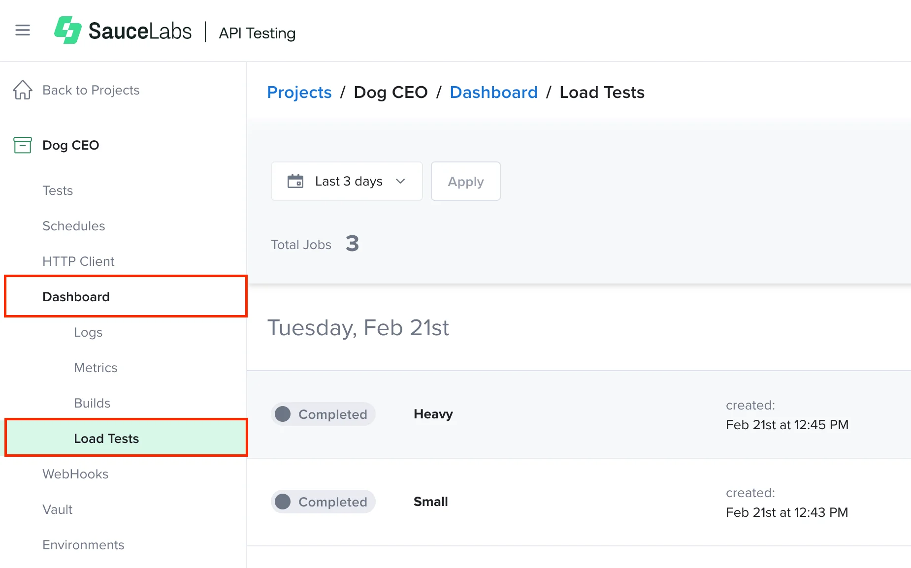 Load tests on the dashboard