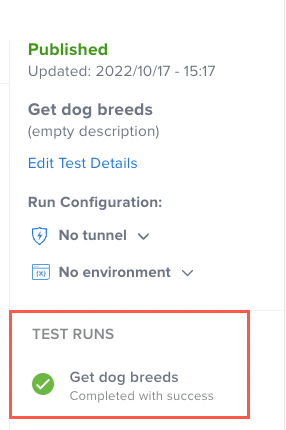 Test Runs Section