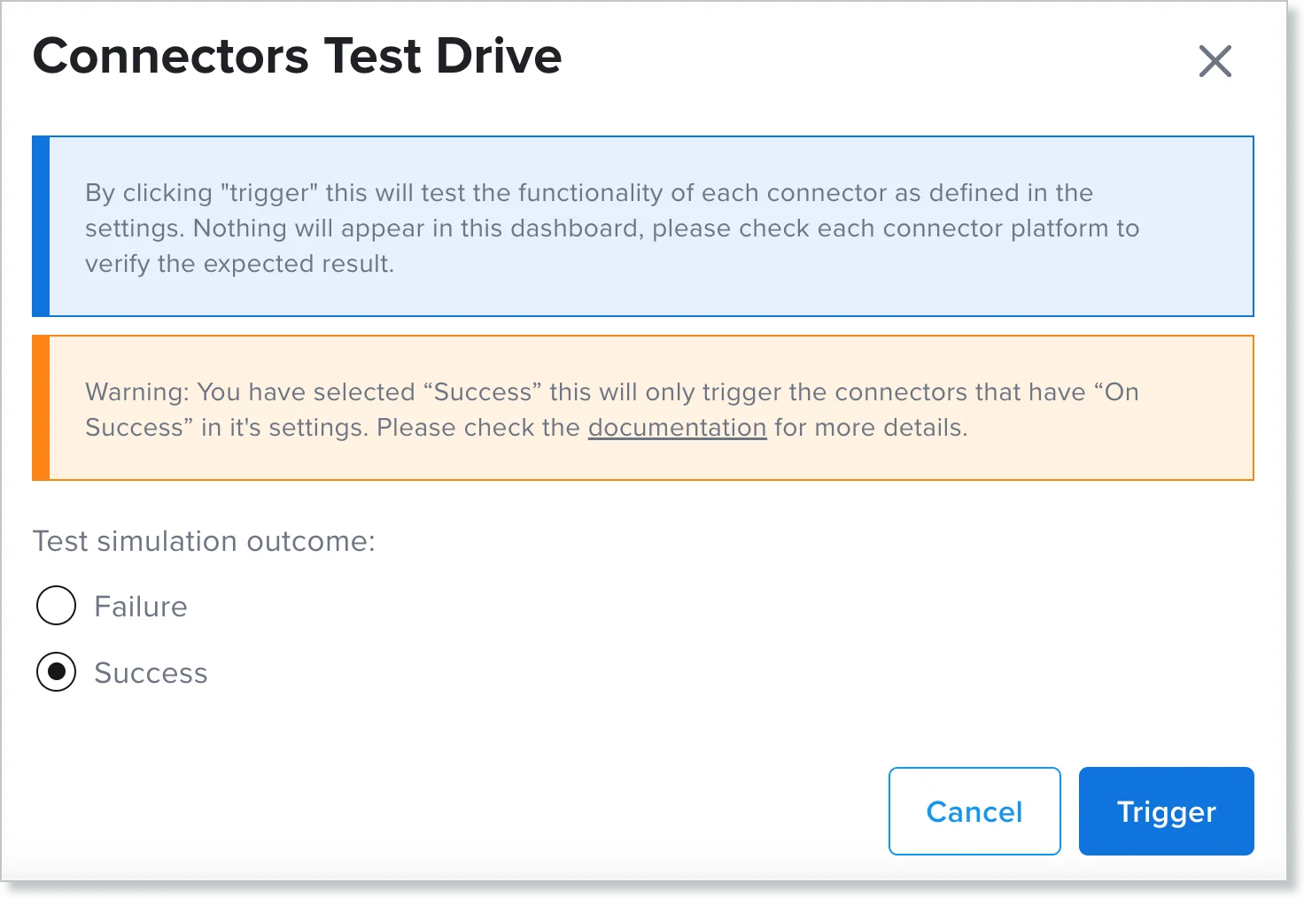 Test Connectors dialog box