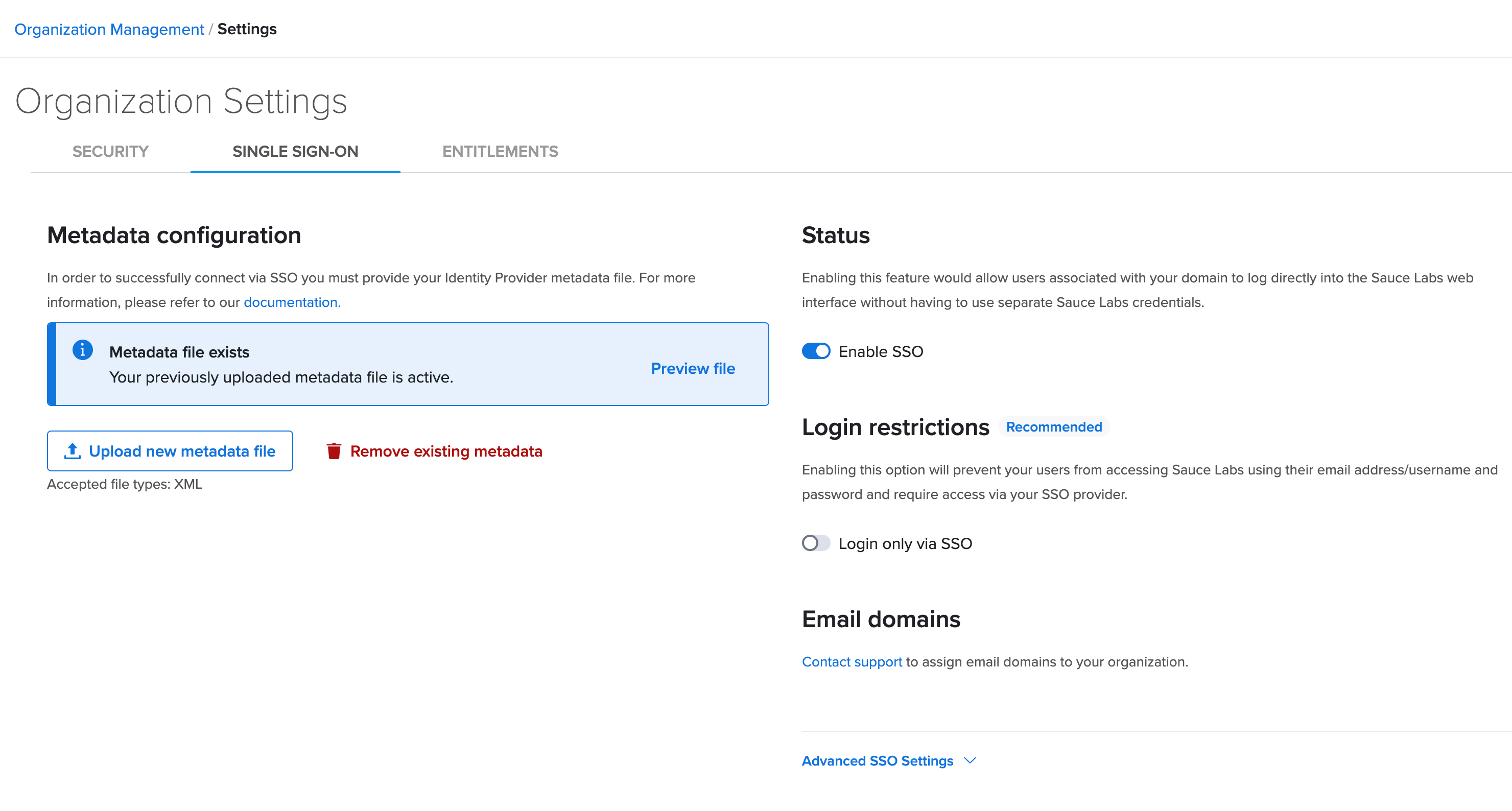 New SSO Config Panel