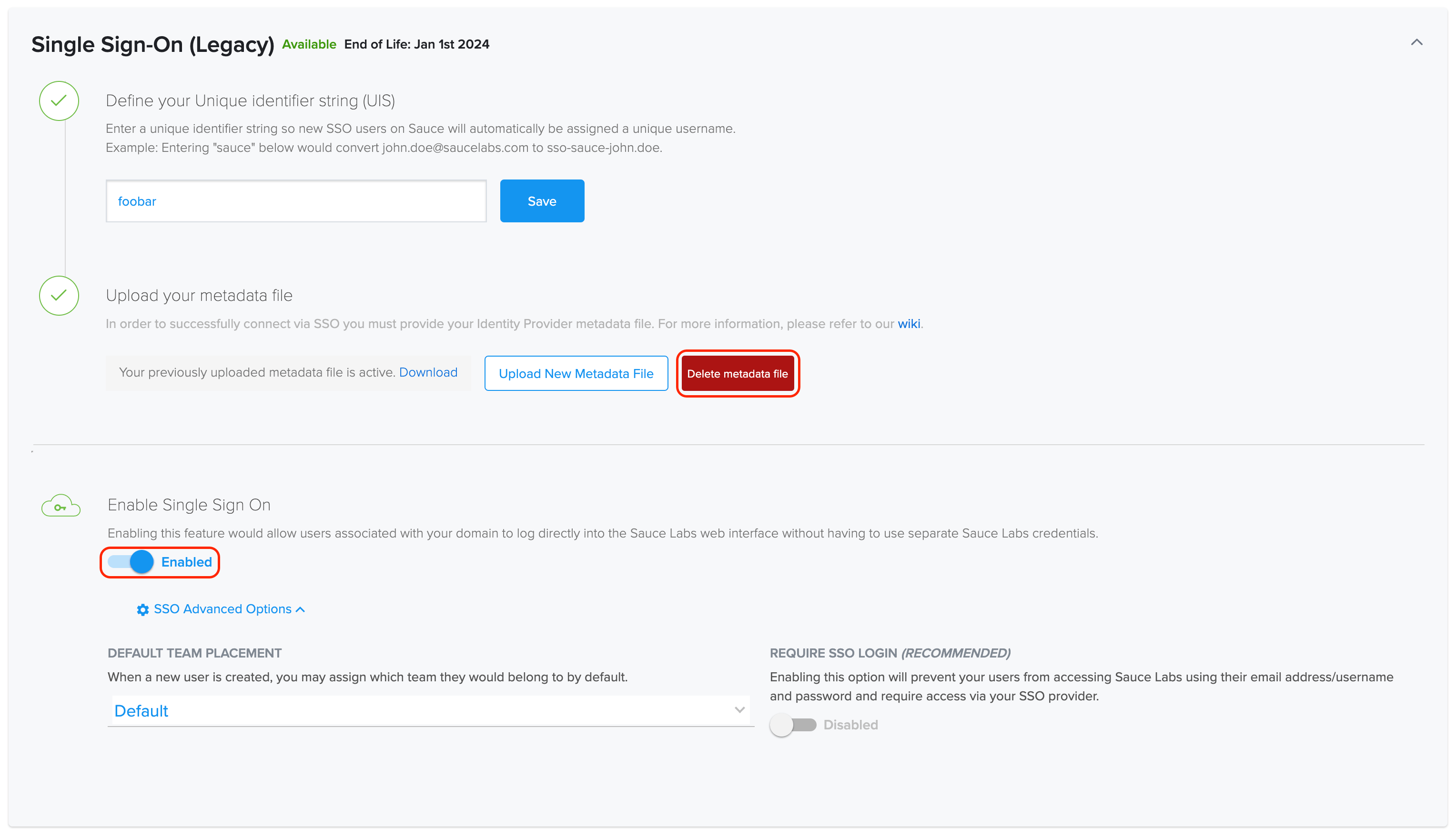 Deprecated SSO Configuration Panel