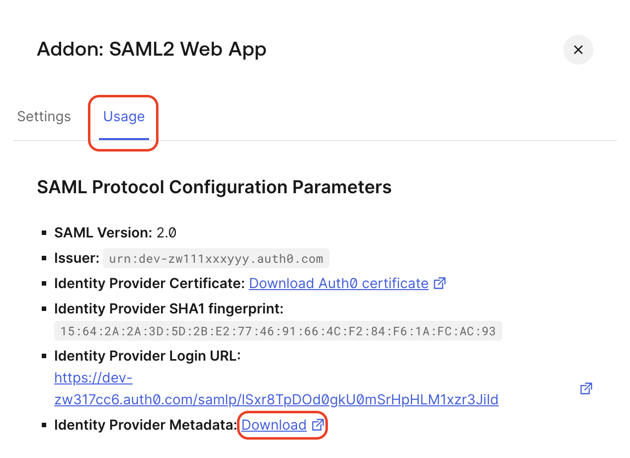 Auth0: Download metadata