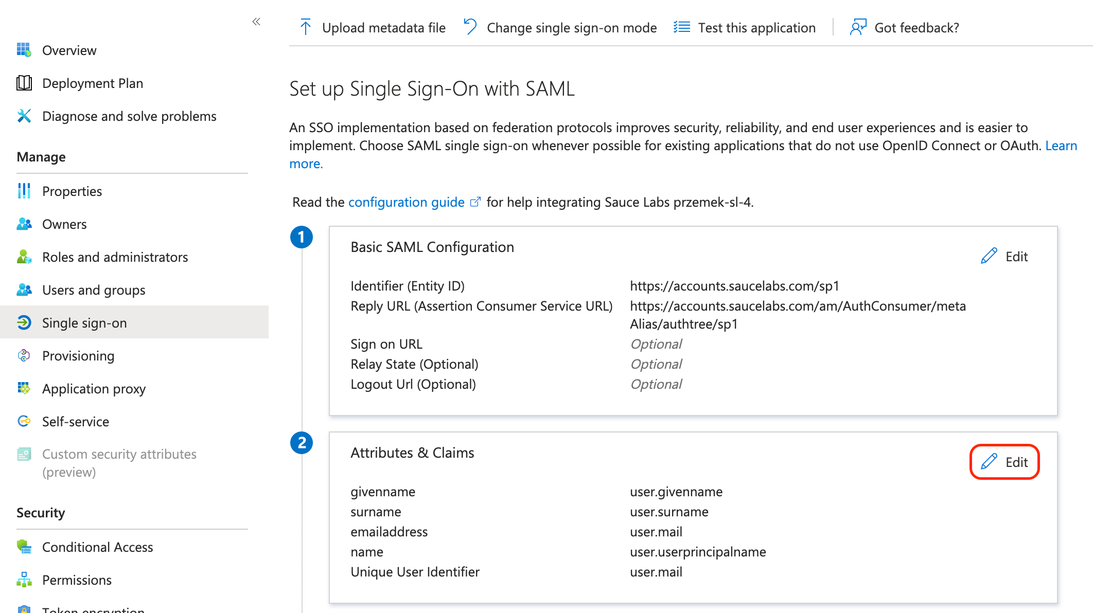 Azure: Edit Attributes&Claims