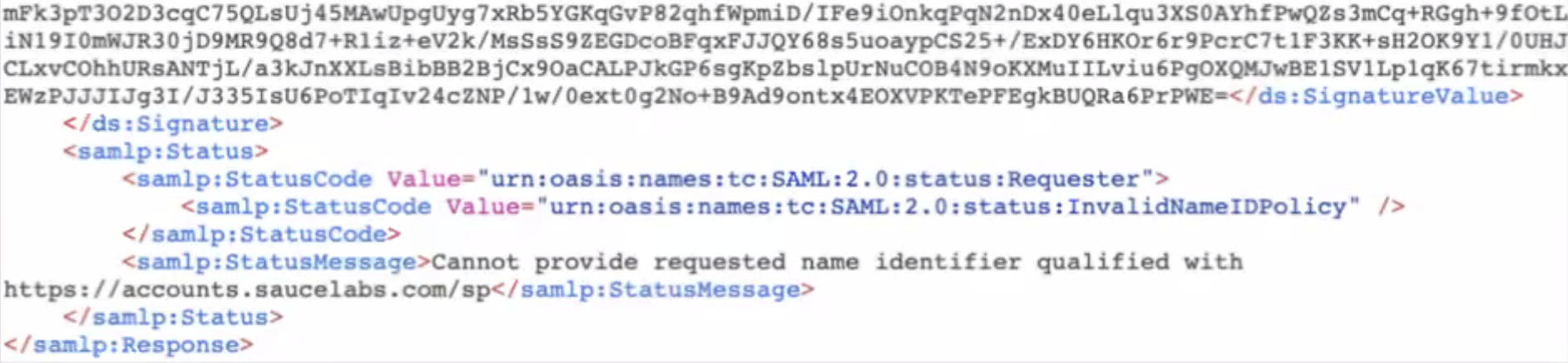 SAML Response Error
