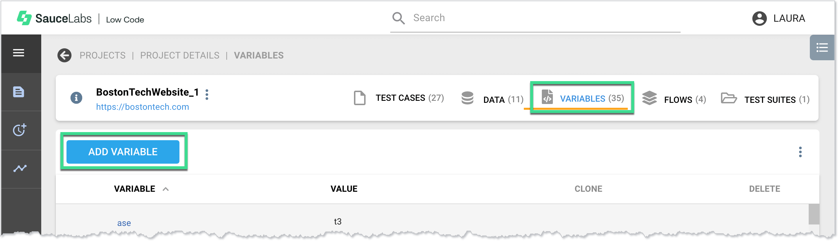 Navigating to the New Variable window