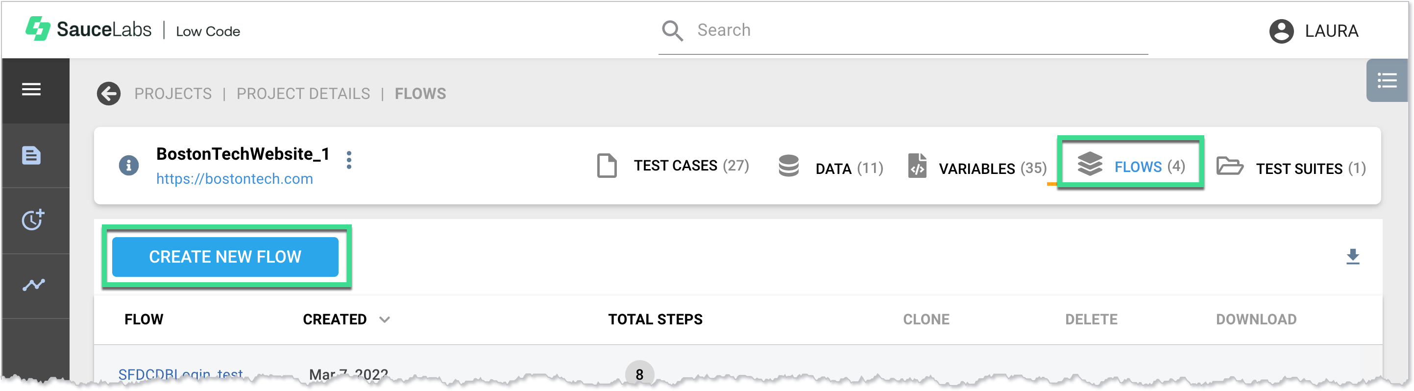 Navigating to the New Flow window