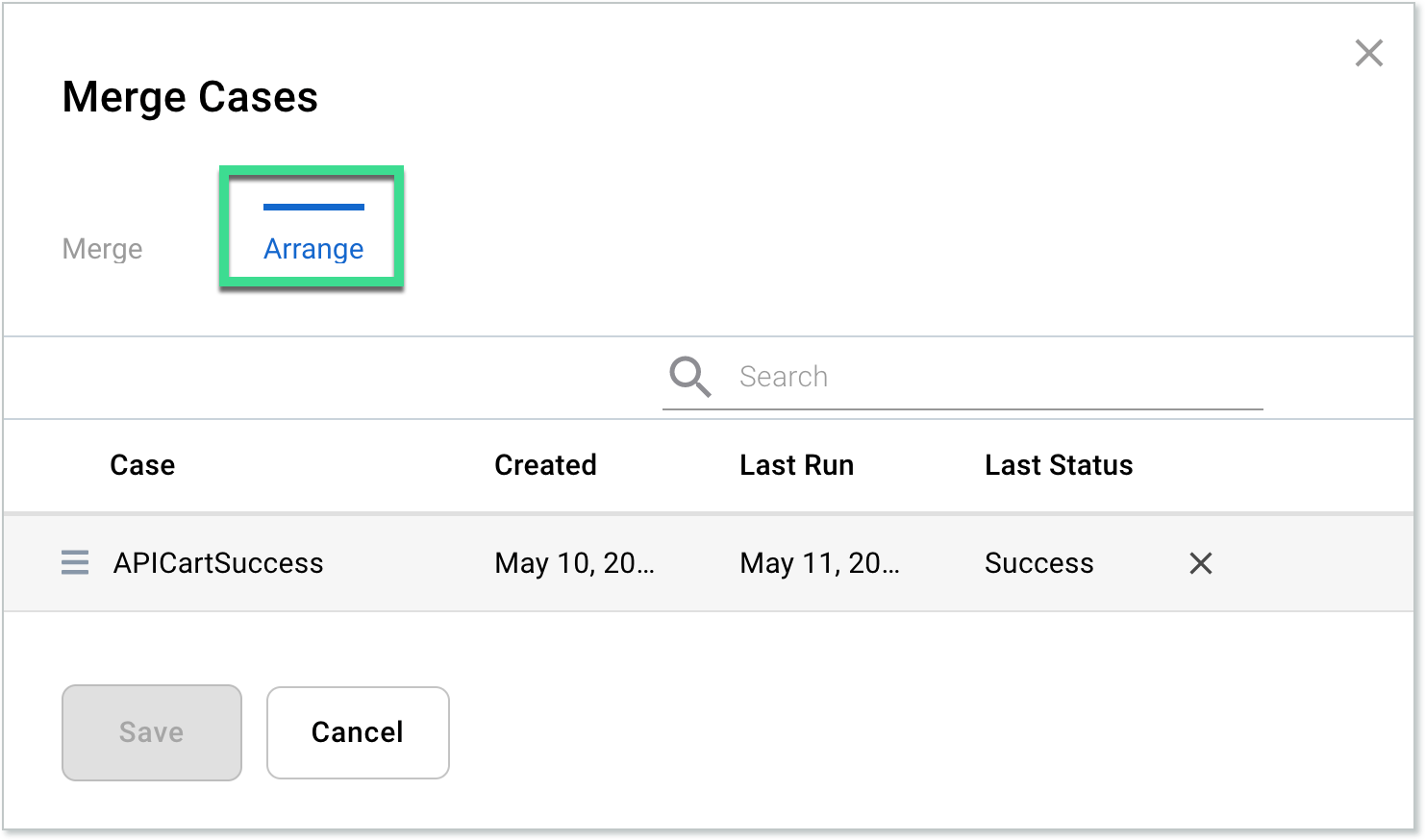 Merge Cases window - Arrange tab