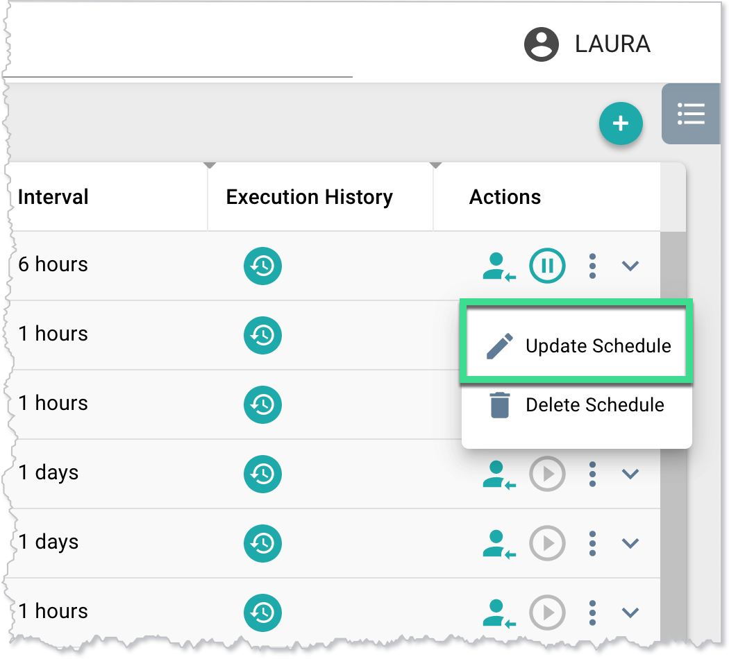 Navigating to the Update Schedule window