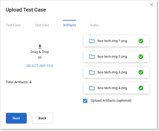 Upload Test Case - Artifacts tab