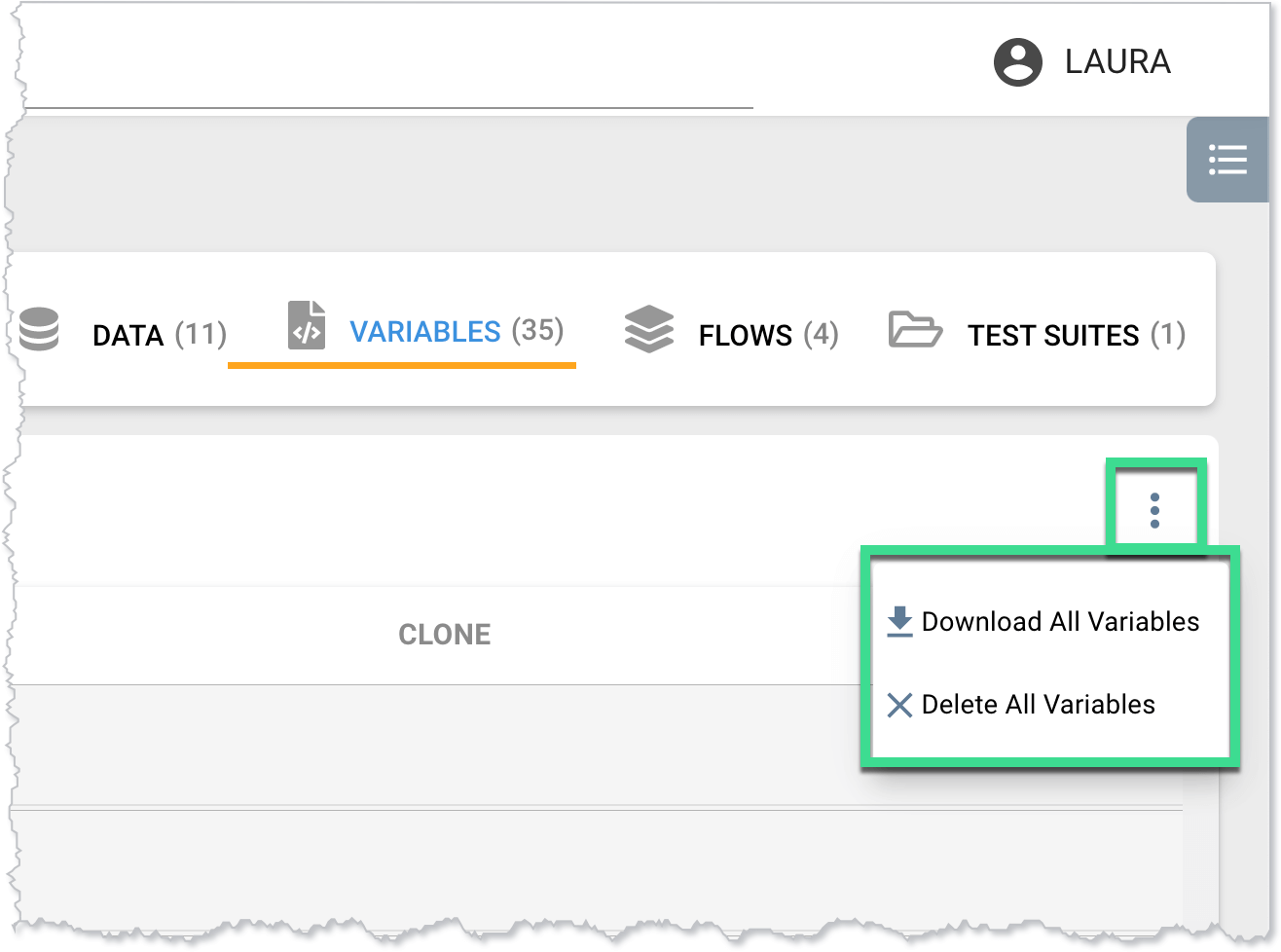 Variables tab - More options