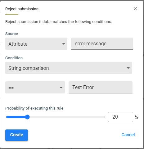 Shows an example configuration of a probability sampling rule for Reject submission.