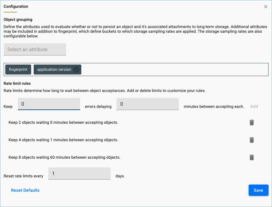 Shows an example configuration for storage sampling.