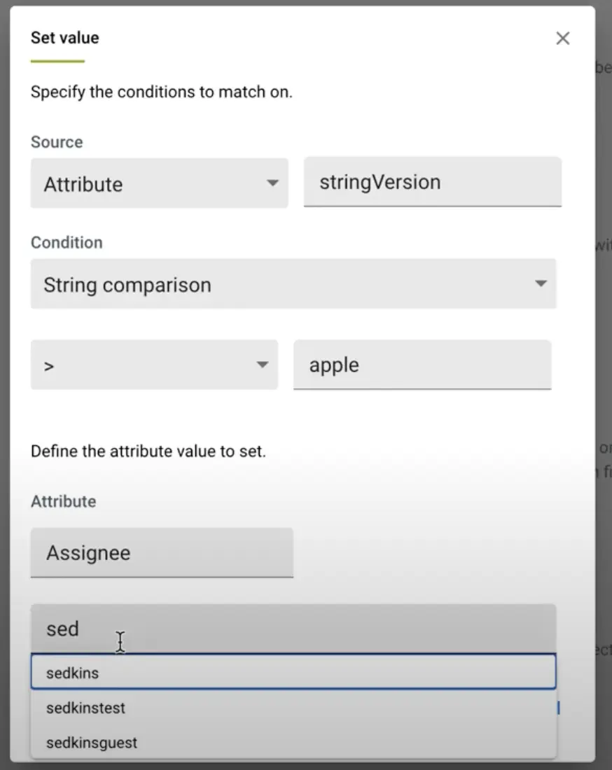 Shows an example configuration for the Set values submission action.