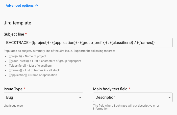 Shows how to configure the template used to create Jira issues.