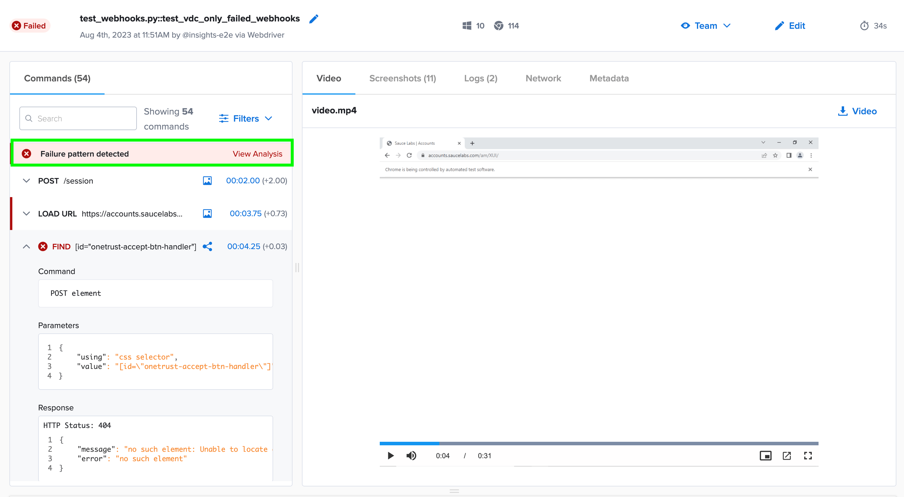 failure patterns in test details