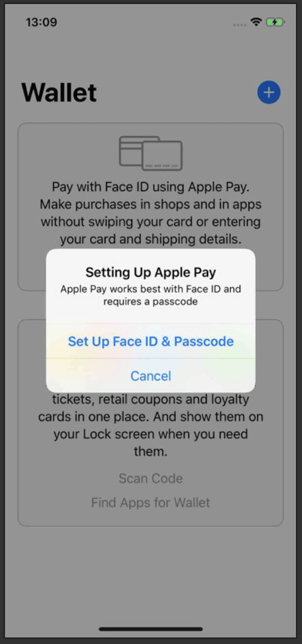 Apple Pay setup - passcode notification