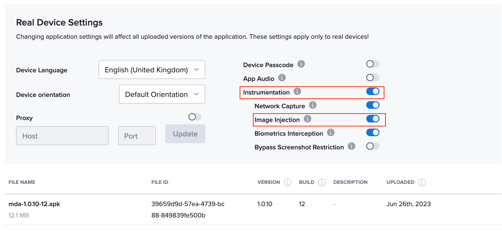 Mobile app settings navigation