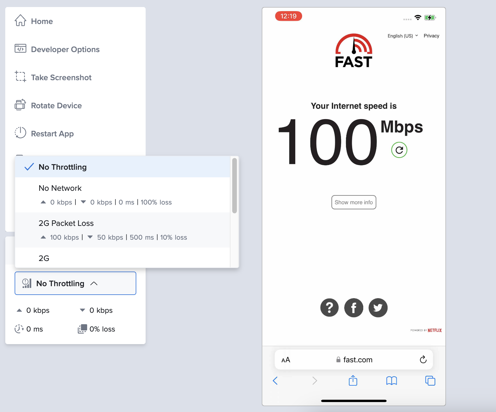 Throttle Network profile selection