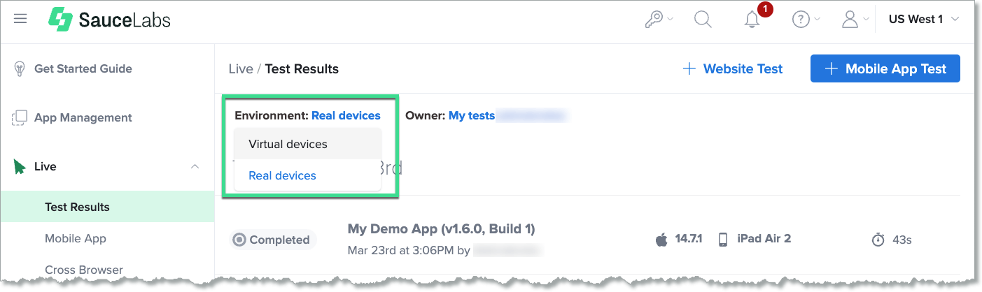 Live test results - Virtual or real devices