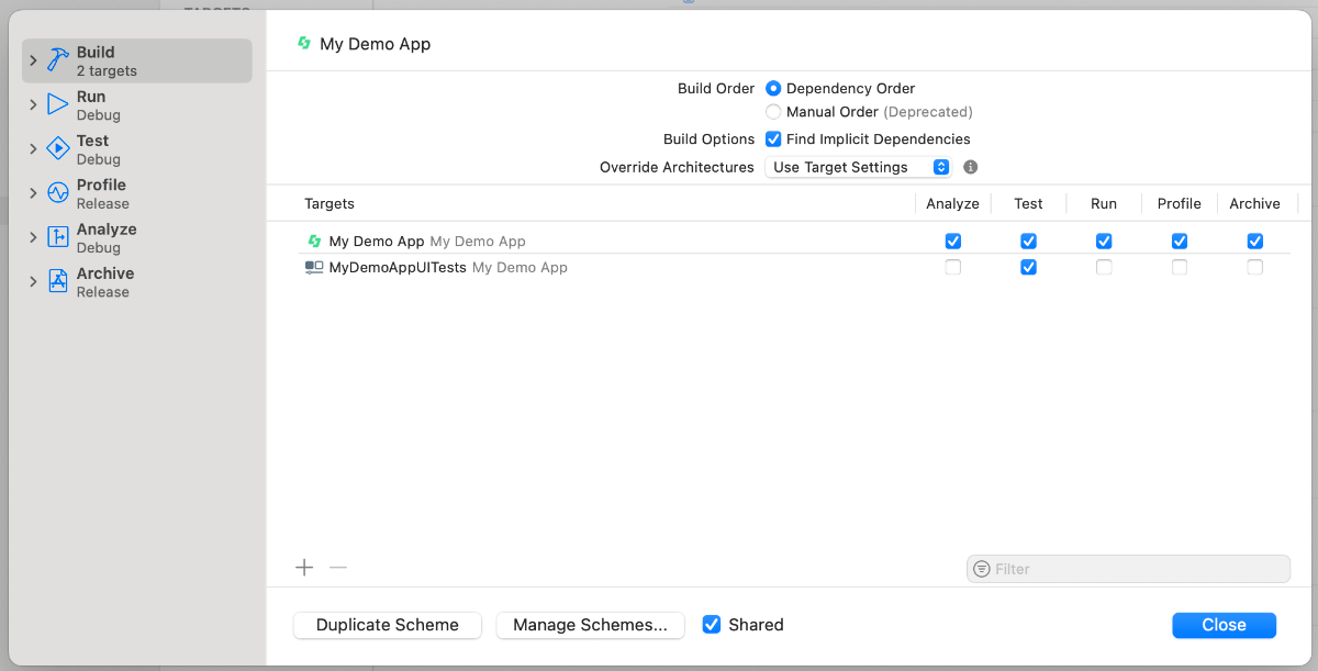 Xcode Build Options