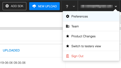 Open TestFairy preferences