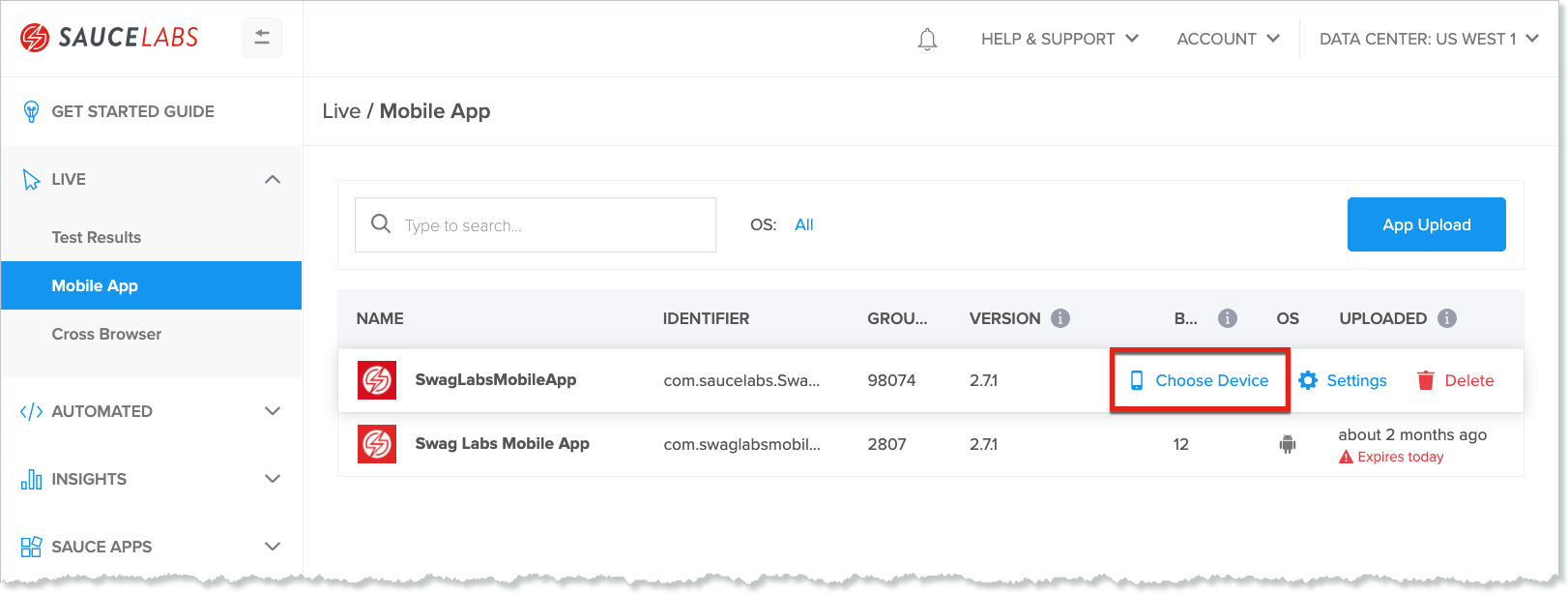 Image Injection - Choose Device