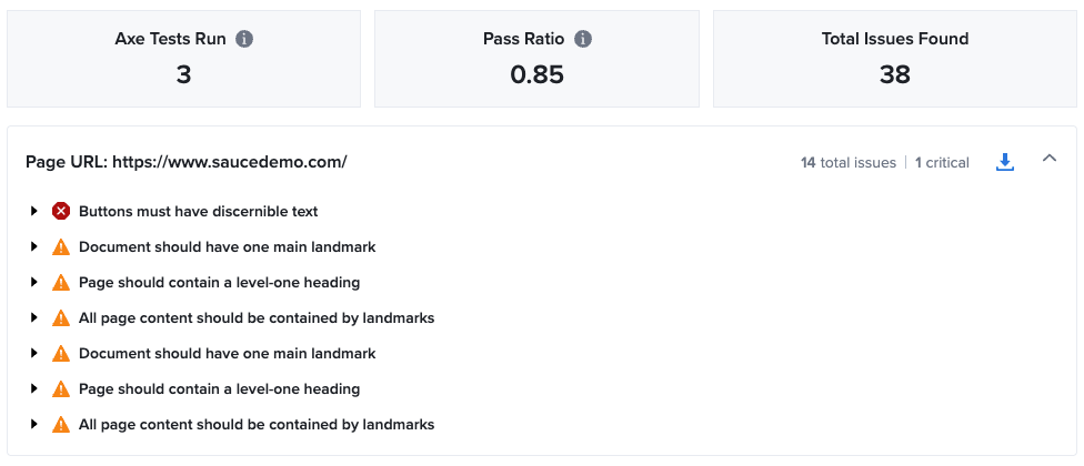 Full Page Accessibility Example in Sauce UI