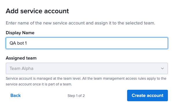 Service Account Creation - Step 1