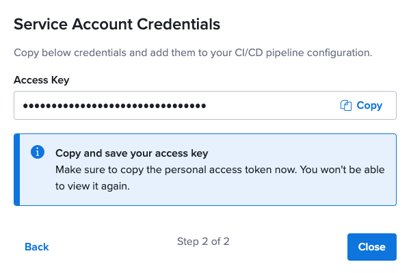 Reset access key - Step 2