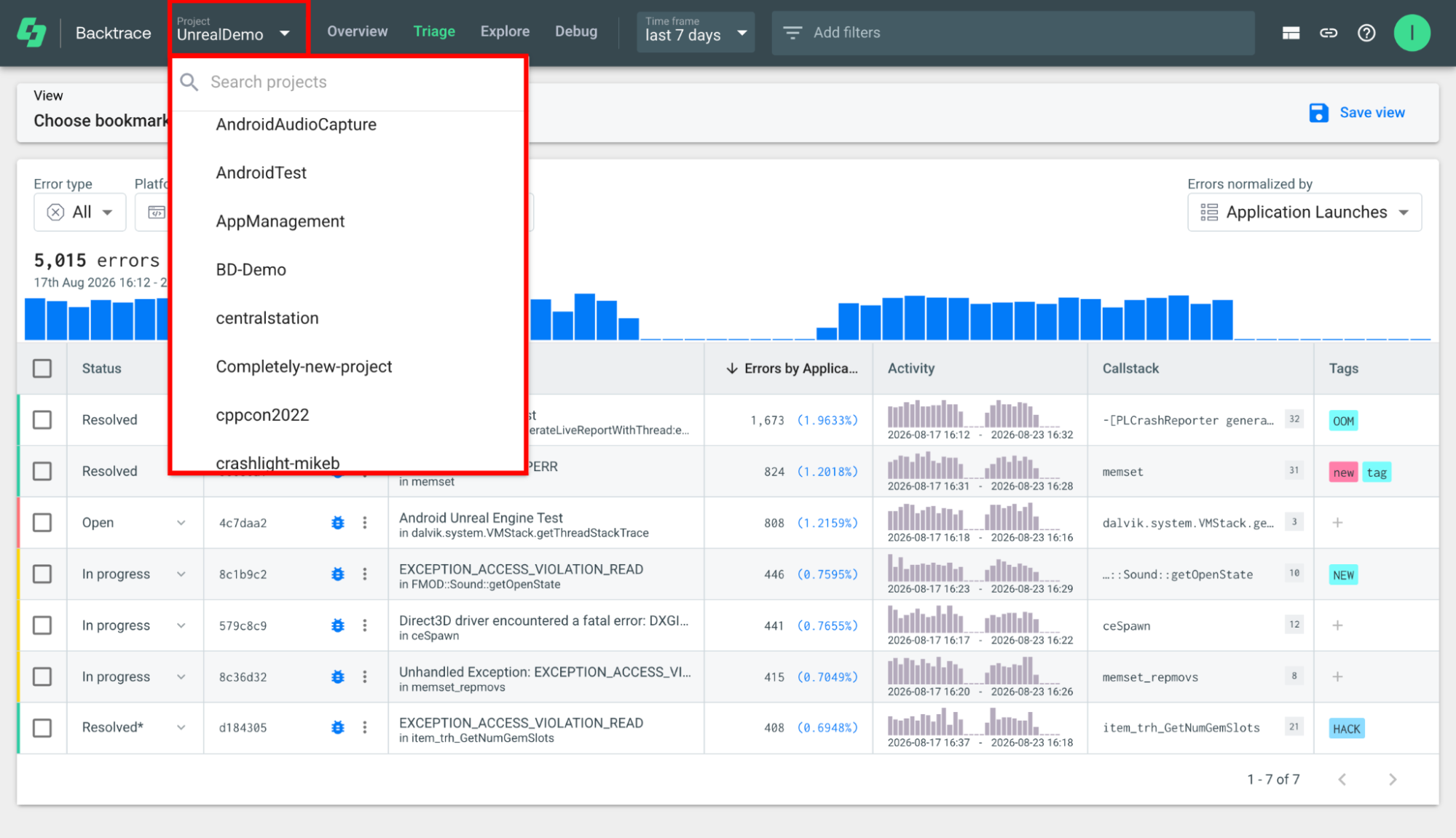 Shows the Explore view used to query your crash and error data.