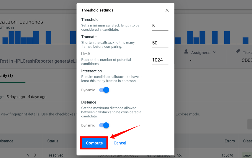 Compute and Cancel buttons in the Threshold Settings dialog
